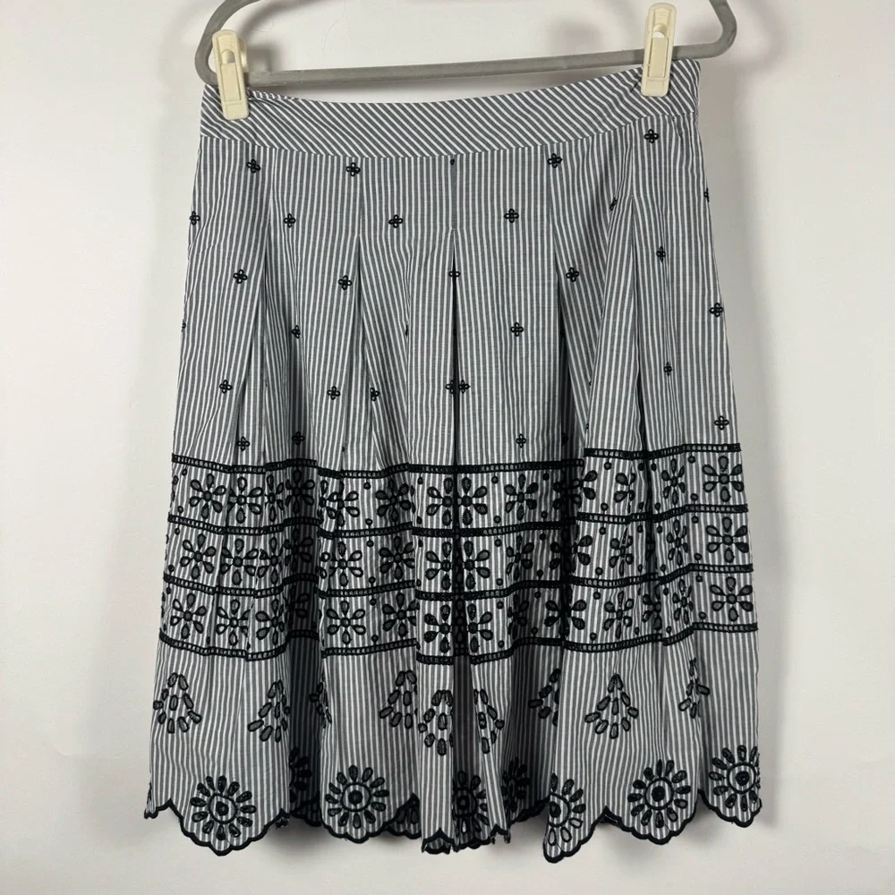 Talbots Skirt NWT Size 12 Striped Embroidered‎ Skirt Eyelet Boho Cottagecore
